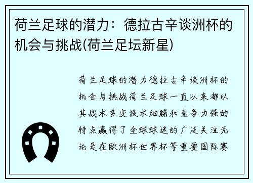 荷兰足球的潜力：德拉古辛谈洲杯的机会与挑战(荷兰足坛新星)